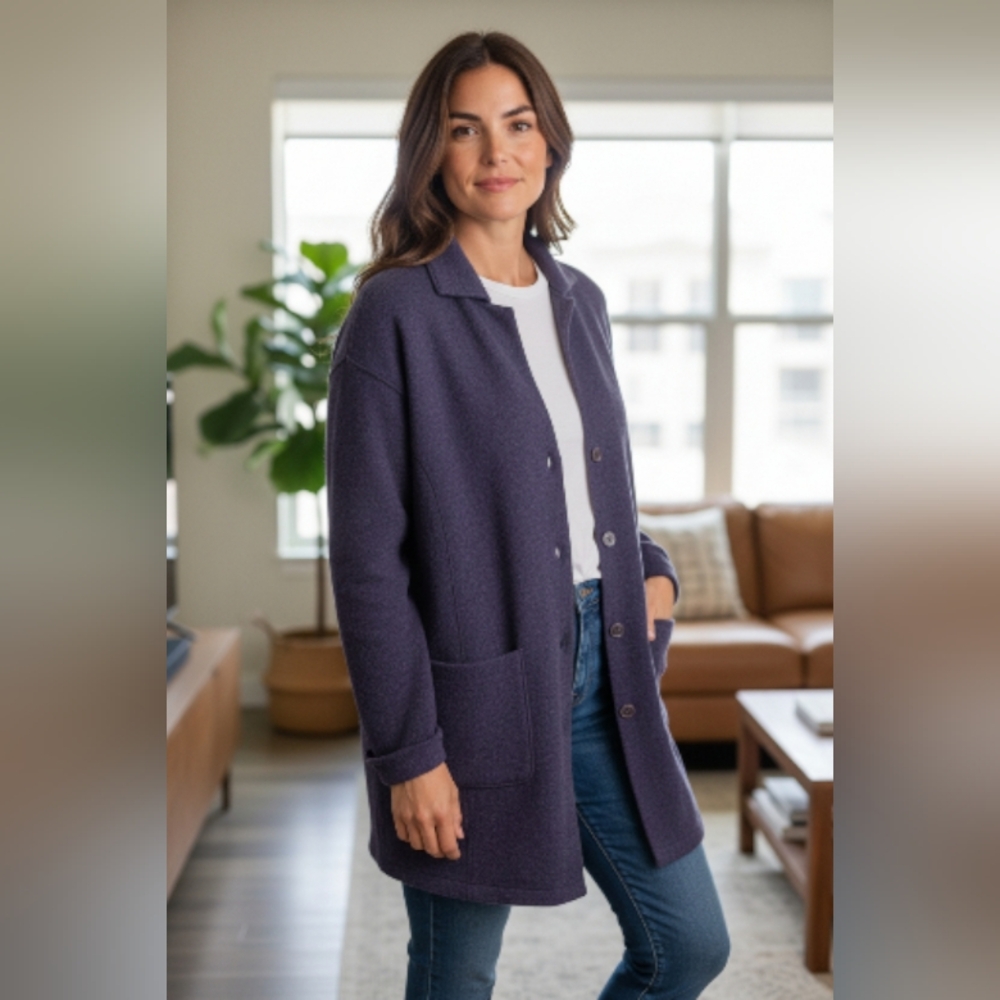 EILEEN FISHER Purple Button-Up Cardigan SIZE 1X - Picture 3 of 7